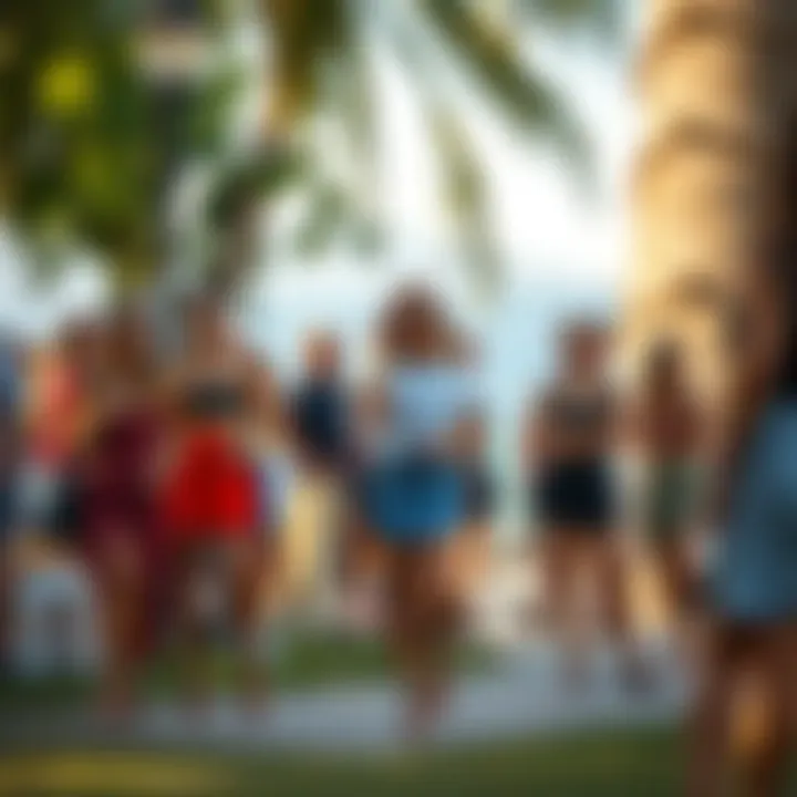 Chic Outdoor Gathering Featuring Skorts A chic outdoor gathering where individuals wear various styles of skorts