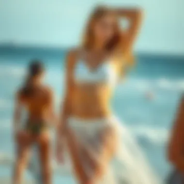 A stunning swimsuit with a sheer skirt showcasing a beach-ready look