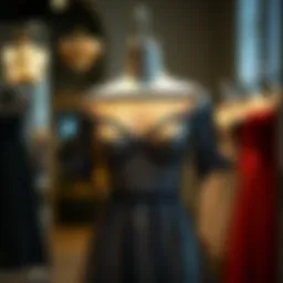 Elegant off the shoulder mesh dress displayed on a mannequin