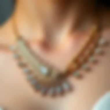 Close-up of the Swarovski feather necklace showcasing intricate craftsmanship