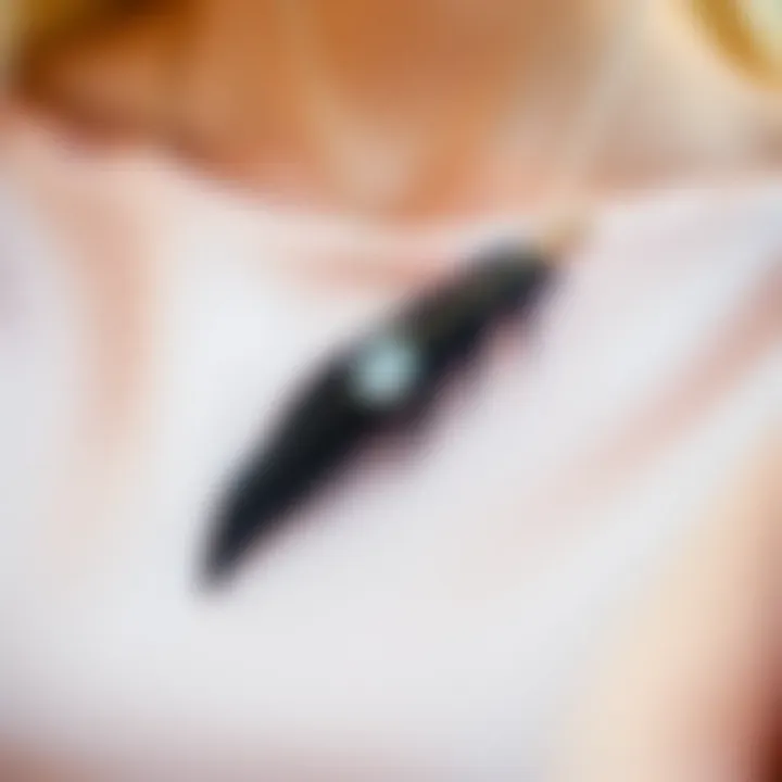 Stylish display of the Swarovski feather necklace on a luxurious background