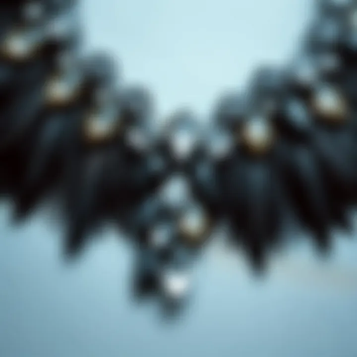 Detailed view of the materials used in the Swarovski feather necklace