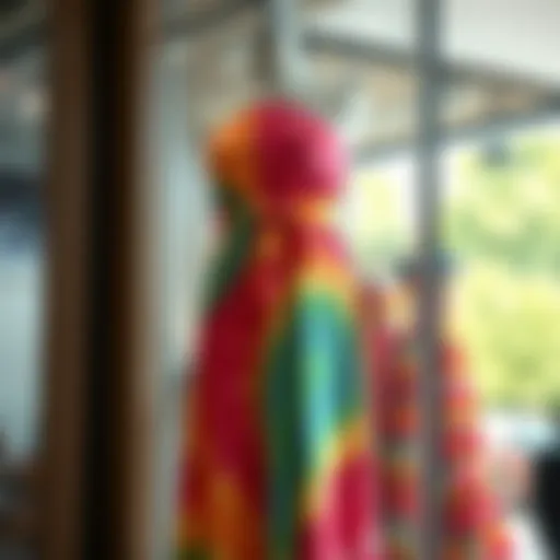 Vibrant tie dye strapless maxi dress displayed elegantly on a mannequin