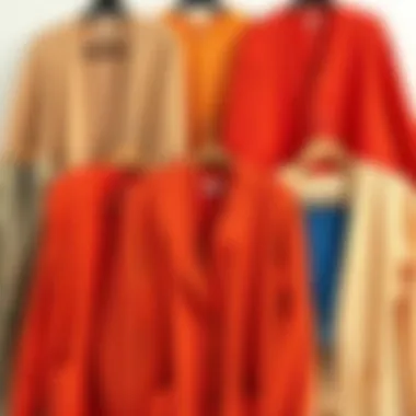 Diverse Styles of the Apricot Cardigan An arrangement of various apricot cardigans in different styles and cuts