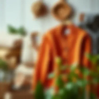A collection of sustainable materials next to an apricot cardigan to highlight eco-friendliness