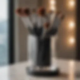Elegant makeup brush drying stand with various brushes