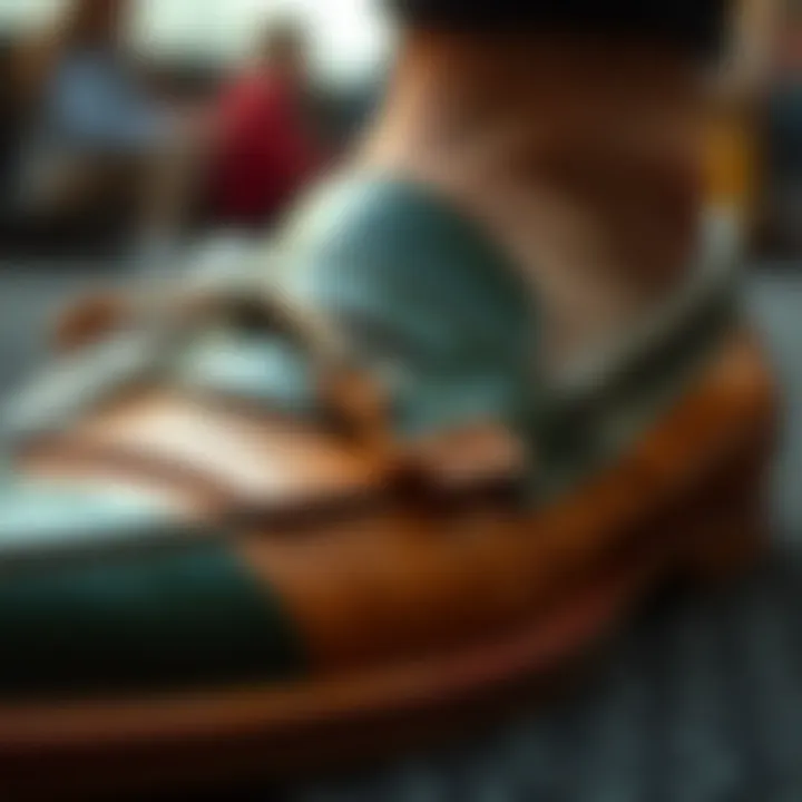 Intricate Design Details of Loafers A close-up view of the intricate stitching and design elements of color block loafers