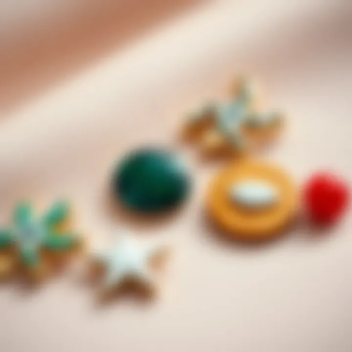 Close-up of decorative pins made from sustainable materials.