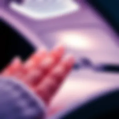 Close-up of gels curing under UV light