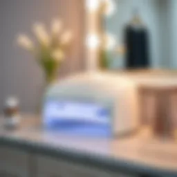 A sleek, modern nail dryer on a vanity