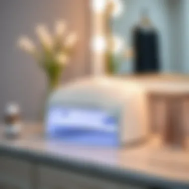 A sleek, modern nail dryer on a vanity