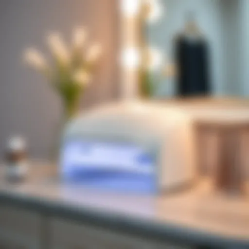 A sleek, modern nail dryer on a vanity