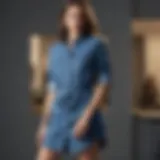 Elegant display of a jean shirt dress styled for a casual outing