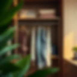 Elegant design of a folding clothes hanging rack in a modern closet