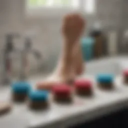 A collection of foot scrubbers arranged artistically on a countertop