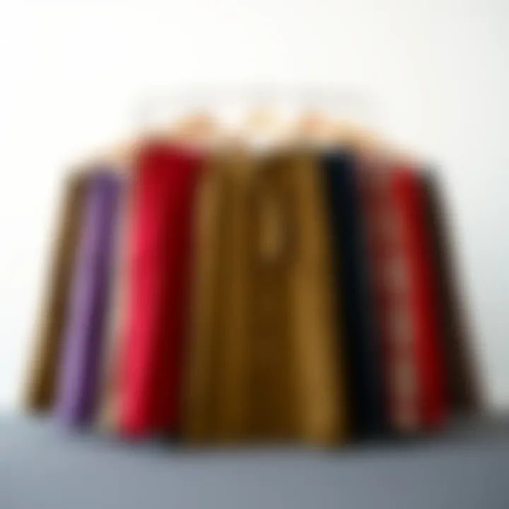 An array of belted cargo skirts in different colors and patterns displayed attractively