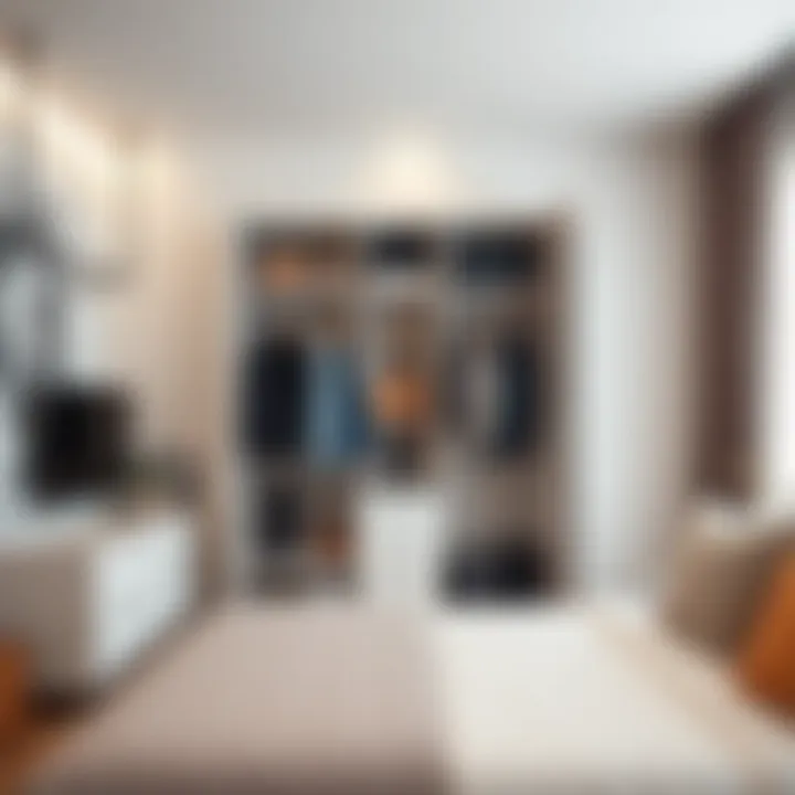 A stylish double-sided wardrobe in a contemporary bedroom setting.