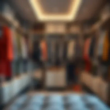 Interior view of a double-sided wardrobe displaying organized clothing and accessories.