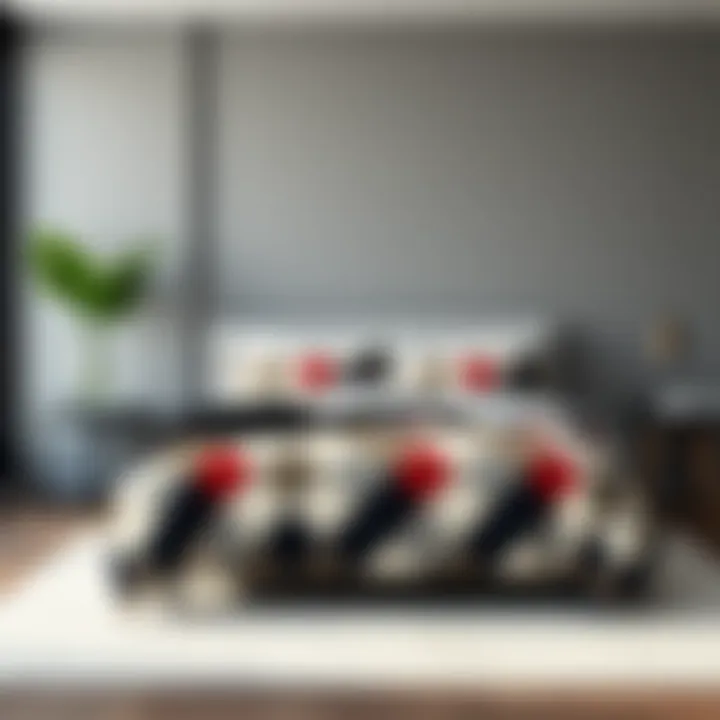 Modern bedroom decor featuring geometric duvet cover