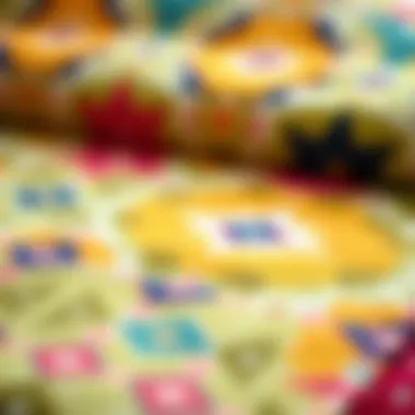 Close-up of vibrant geometric patterns on fabric
