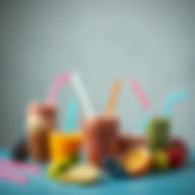 Silicone straws displayed with various smoothies