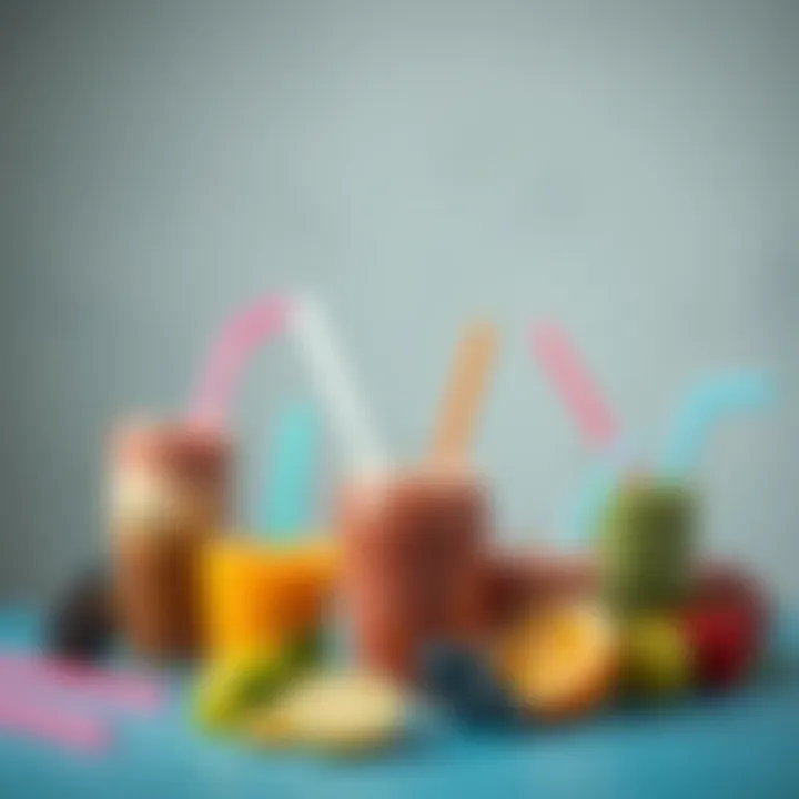 Silicone straws displayed with various smoothies