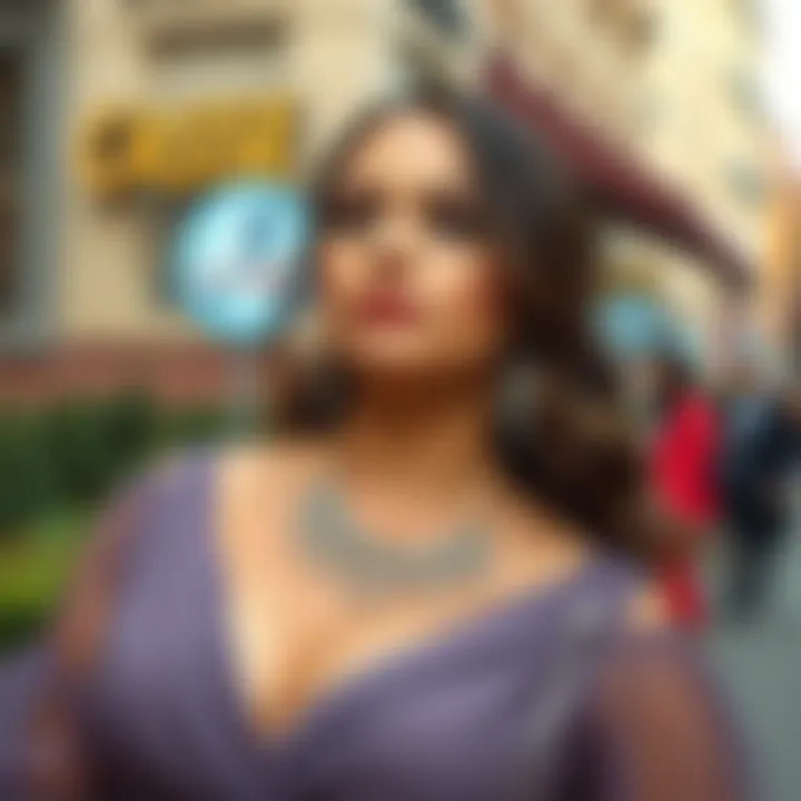 Accessorized plus size dress with statement jewelry