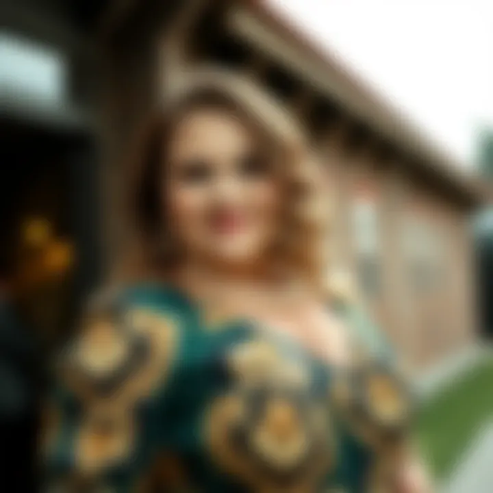 Sophisticated plus size party dress featuring bold patterns