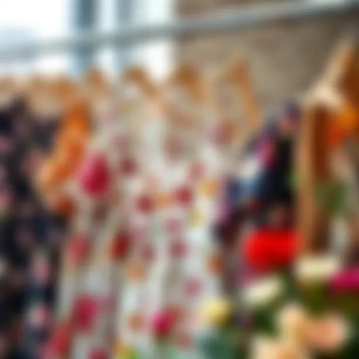 A Spectrum of Floral Expressions A diverse range of floral print dresses displayed on hangers