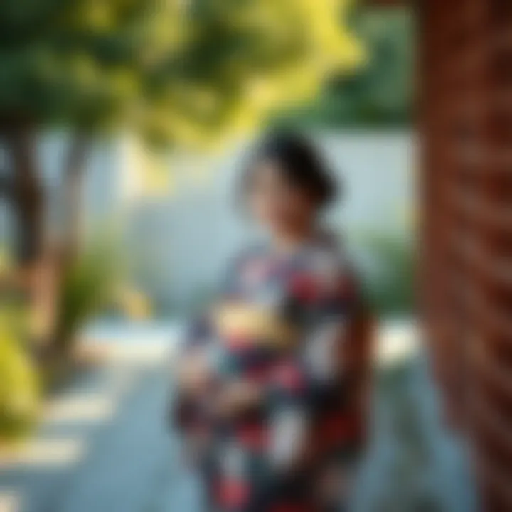 Serene Style: Embracing Comfort in a Kimono Expecting mother wearing a stylish kimono in a serene setting