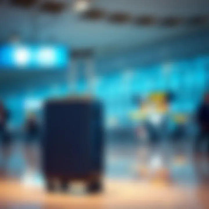 A stylish smart suitcase in an airport setting