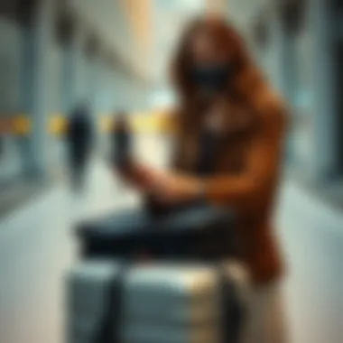 A traveler utilizing a smart suitcase with travel app integration