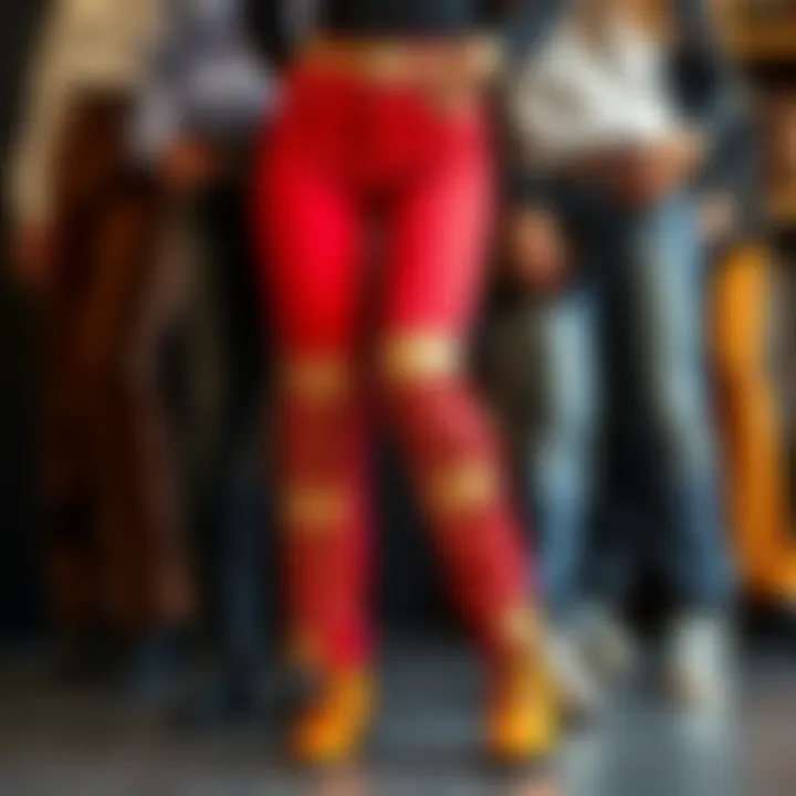 An array of different stud pants showcasing various colors and styles.