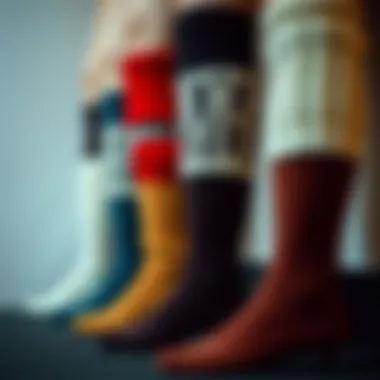 Diverse Designs of Over the Knee Knit Socks Elegant display of over the knee knit socks in various colors and designs