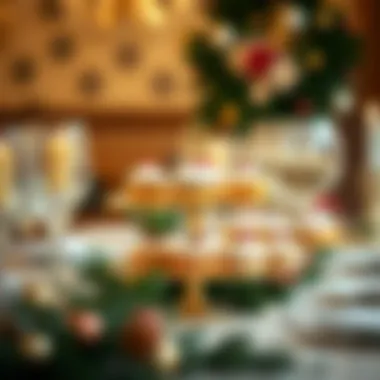 A gold cupcake stand set amidst a festive table setting, enhancing the overall decor.