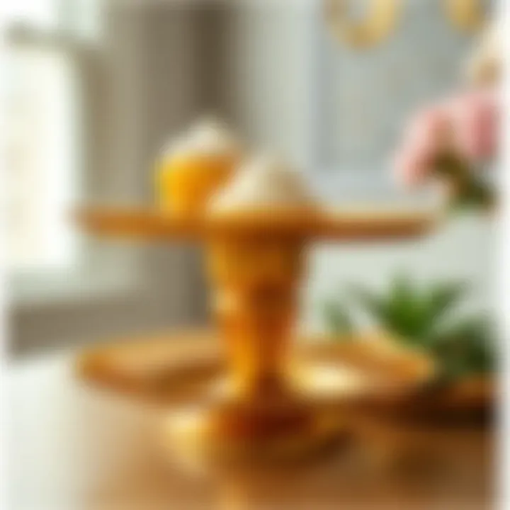 Close-up of a gold cupcake stand emphasizing the material quality and craftsmanship.