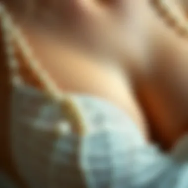 Close-up of intricate craftsmanship of pearl string details