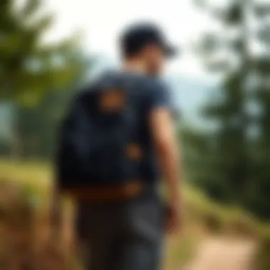 A drawstring backpack being used in an outdoor setting