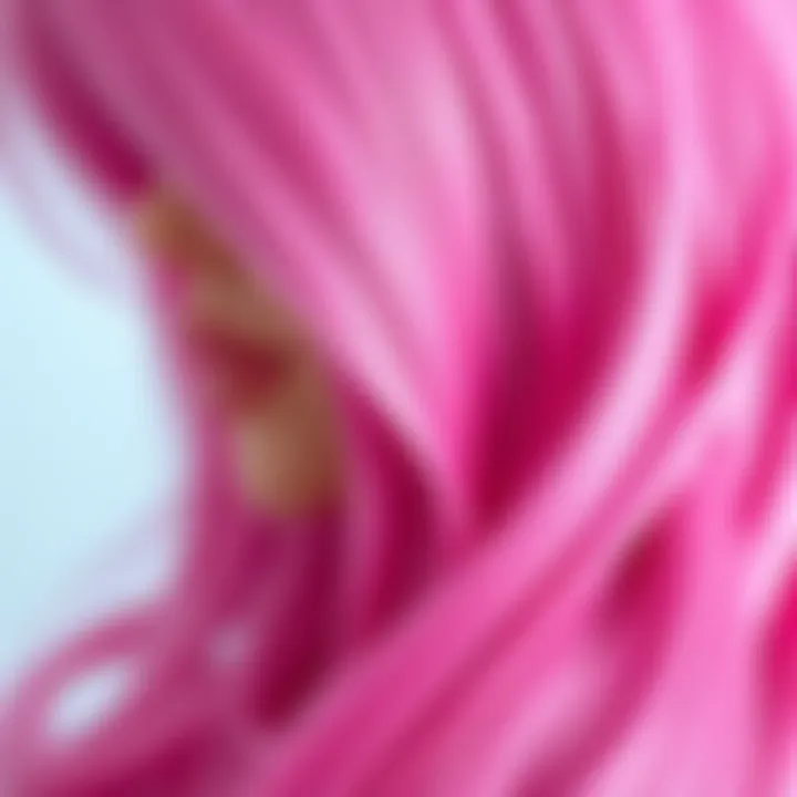 Close-up of the texture of a hot pink wig