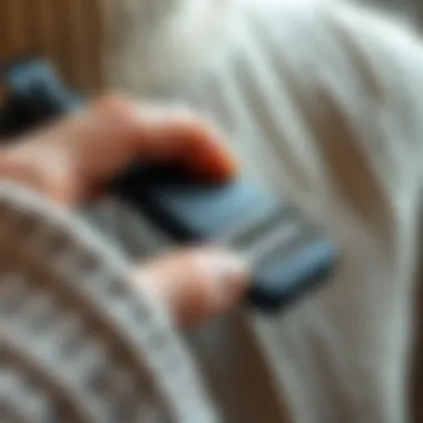 Close-up of a manual fabric shaver in action on a wool sweater