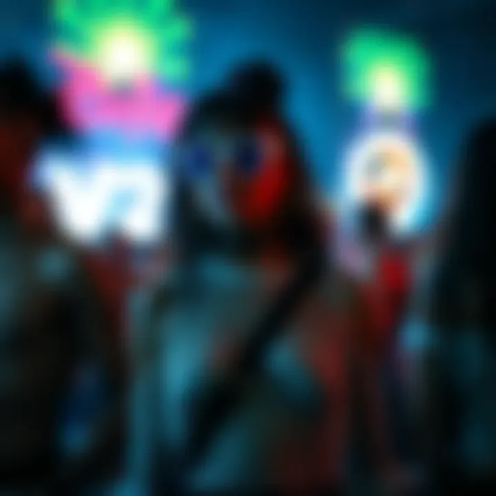 A vibrant festival scene showcasing attendees in stylish mesh dresses.