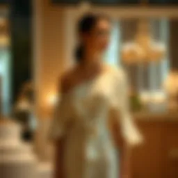 Elegant one sleeve cape dress on display