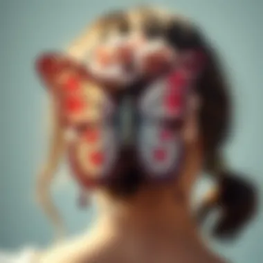 Intricate Design of a Butterfly Scrunchie A close-up view of a beautifully designed butterfly scrunchie with floral patterns