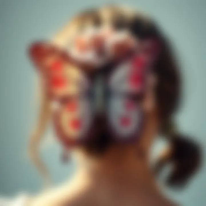 Intricate Design of a Butterfly Scrunchie A close-up view of a beautifully designed butterfly scrunchie with floral patterns