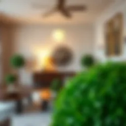 Elegant display of artificial topiary balls in a modern living room setting