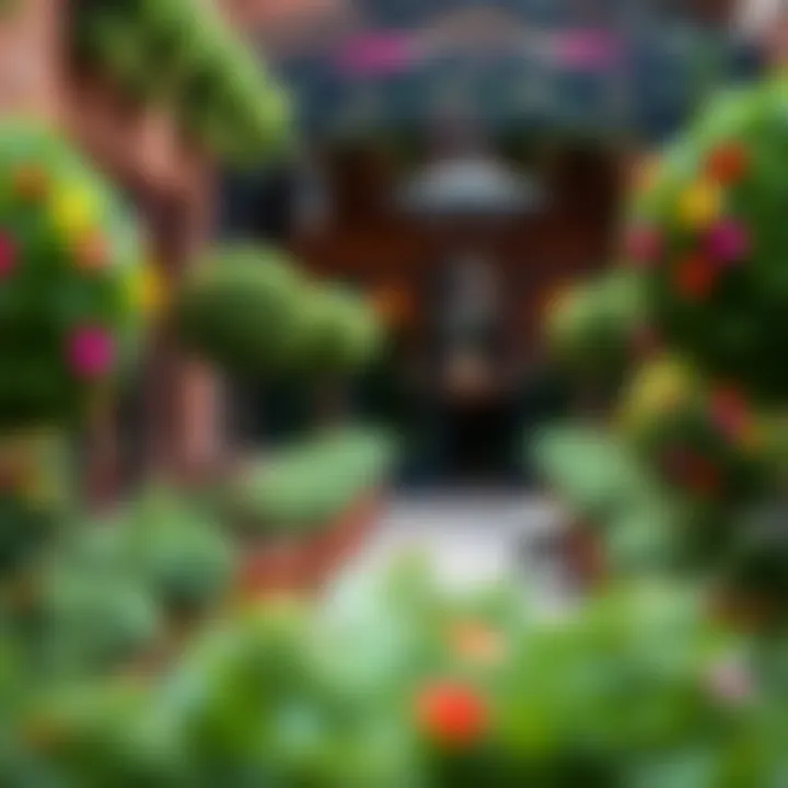 Vibrant Outdoor Patio with Topiary Balls Outdoor patio adorned with vibrant artificial topiary balls creating a welcoming atmosphere