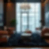 Elegant black faux fur area rug in a modern living room setting