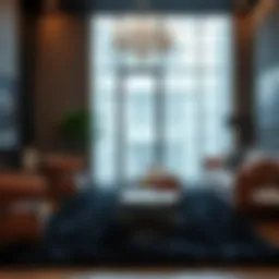 Elegant black faux fur area rug in a modern living room setting