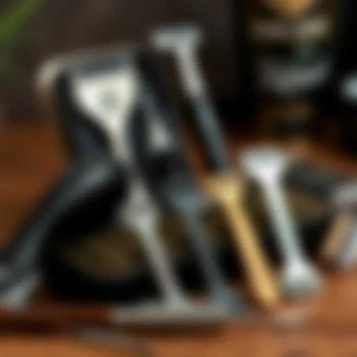 Diverse selection of eyebrow razors and grooming tools arranged aesthetically