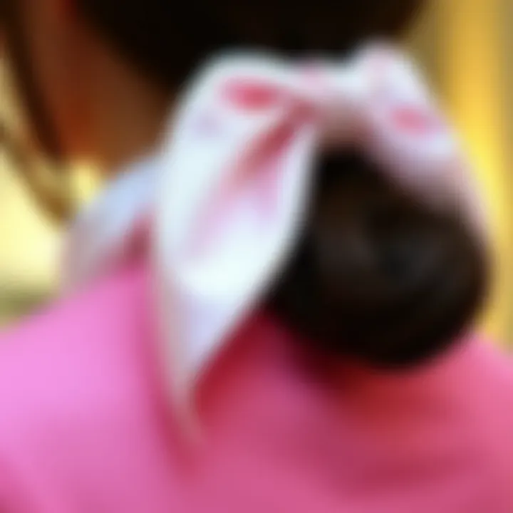 Fashionable outfit accessorized with satin hair ribbon